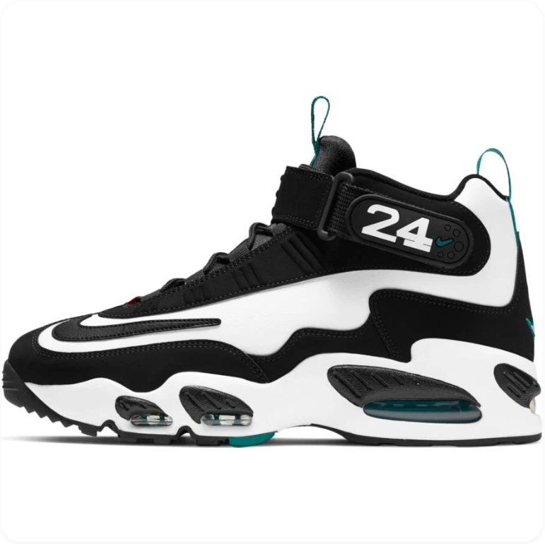 Nike Air Griffey Max 1 Freshwater - alternate side profile showing iconic 24 ankle strap and emerald green accents