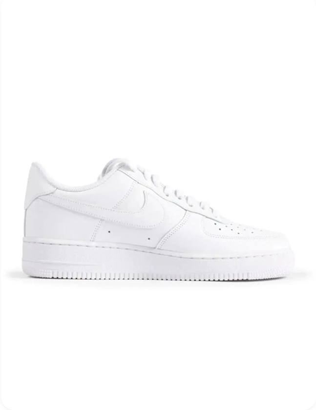 Nike Air Force 1 '07 Low Triple White - side profile view showing all-white leather upper and tonal Swoosh