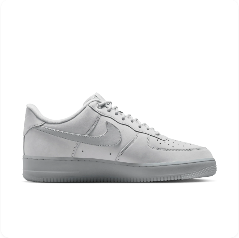 Nike Air Force 1 '07 White Wolf Grey Pure Platinum - alternate side profile showing full two-tone white and grey colorway
