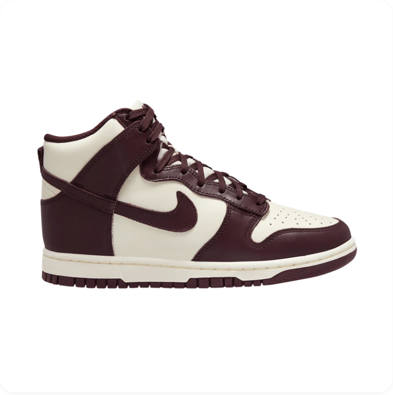 Nike Dunk High Sail Plum Eclipse - alternate side profile showing full two-tone colorway with high-top collar and cream midsole