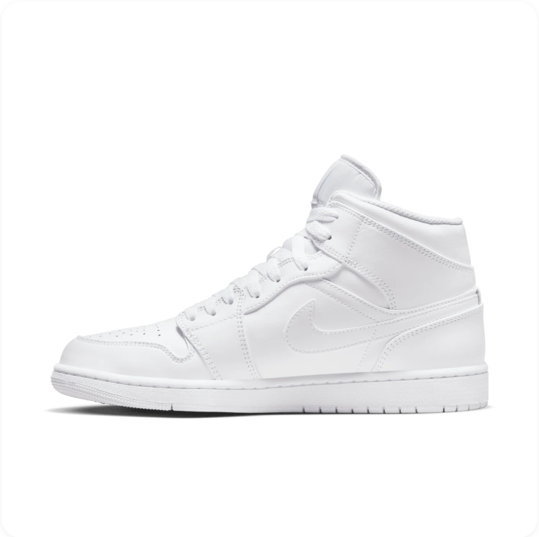 Air Jordan 1 Mid Triple White - alternate side profile showing mid-cut silhouette and white rubber outsole