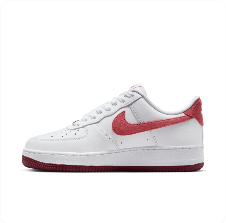 Nike Air Force 1 '07 White Adobe Team Red - alternate side profile showing full colorway with adobe heel tab and red outsole
