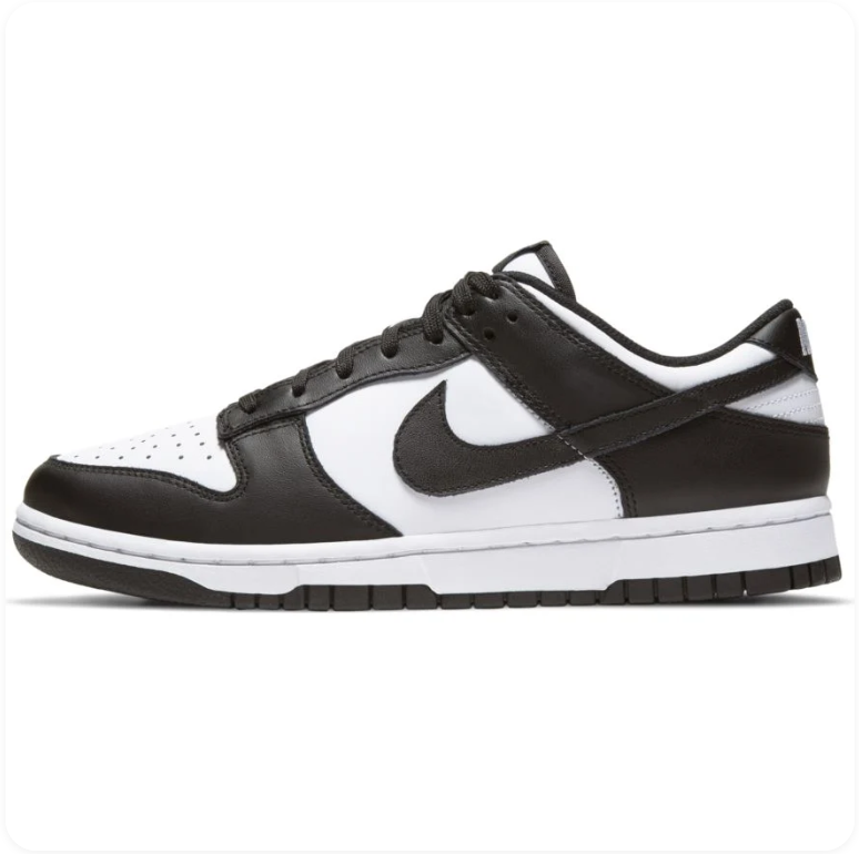 Nike Dunk Low Panda - alternate side profile view showing bold black Swoosh and white foam midsole