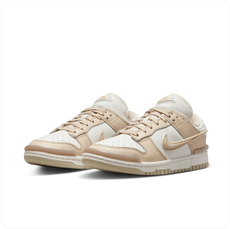 Nike Dunk Low Twist Sail Sanddrift Sesame - front pair view showing full neutral colorway with cream midsole and tan rubber outsole